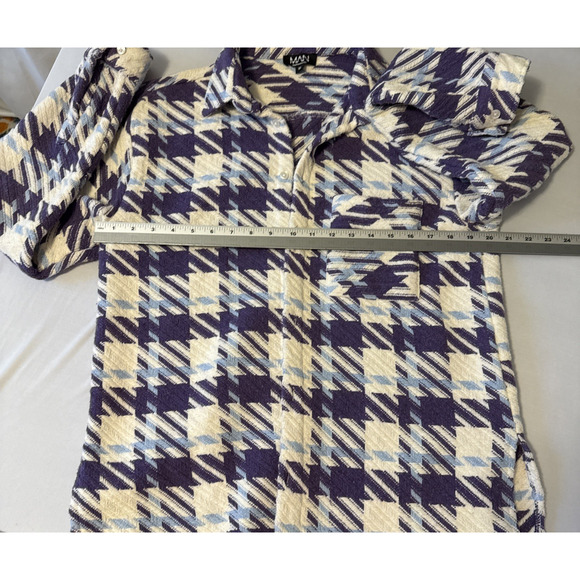 Boohoo Man Men's M Streetwear Purple Woven Button Down Shirt Shacket Grunge - Picture 8 of 11